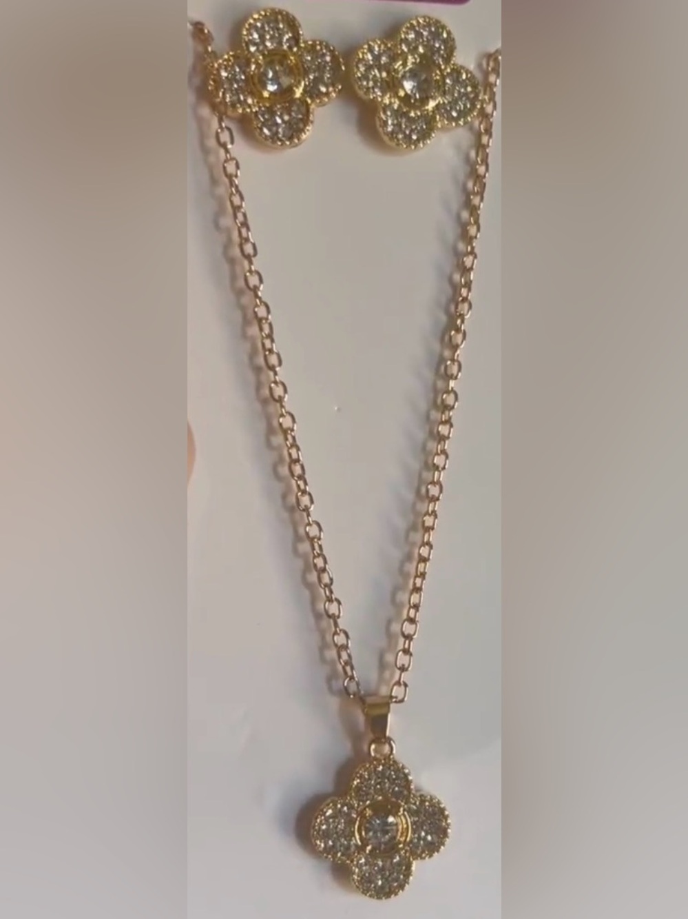 Clover Crystal Necklace & Earring Set - Gold or Silver